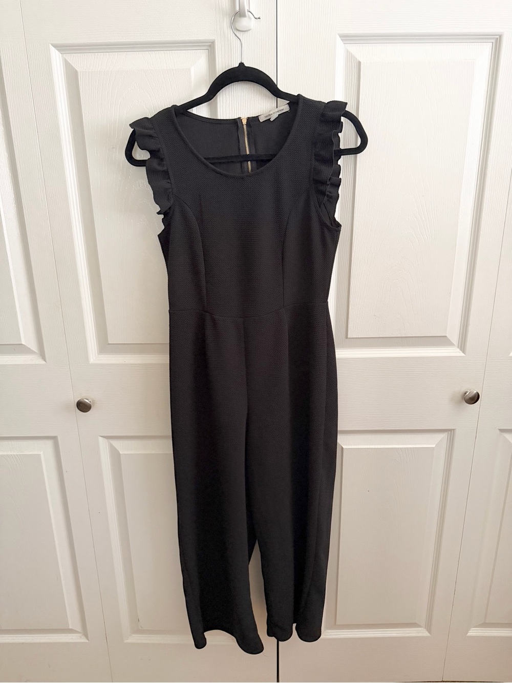 Caution To The Wind Black Ruffle-Shoulder Sleeveless Jumpsuit
